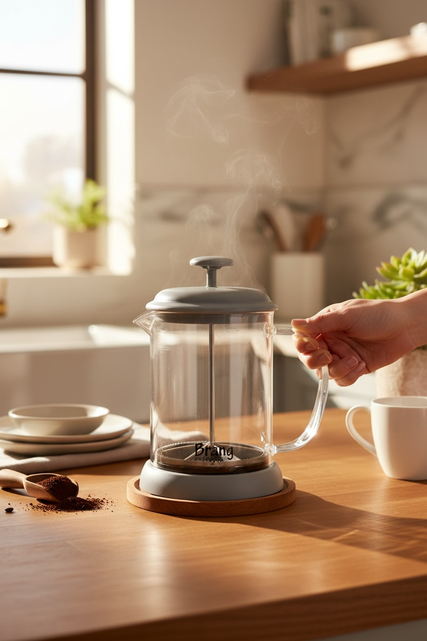  Prensa Francesa Gray 600 mlts con acero inoxidable y aro de silicon