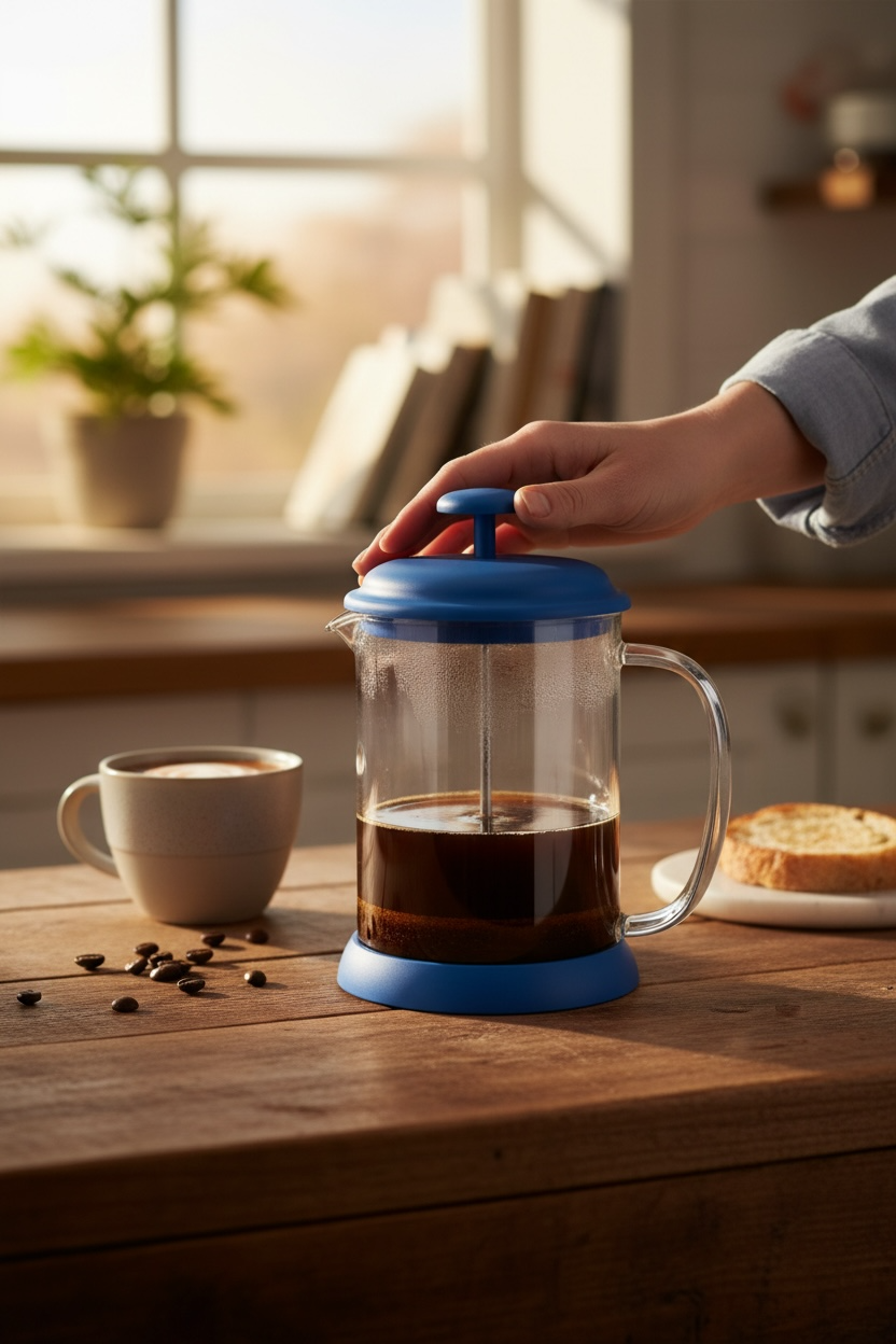 Prensa Francesa BLUE 600 mlts con filtro acero inoxidable con aro de silicon