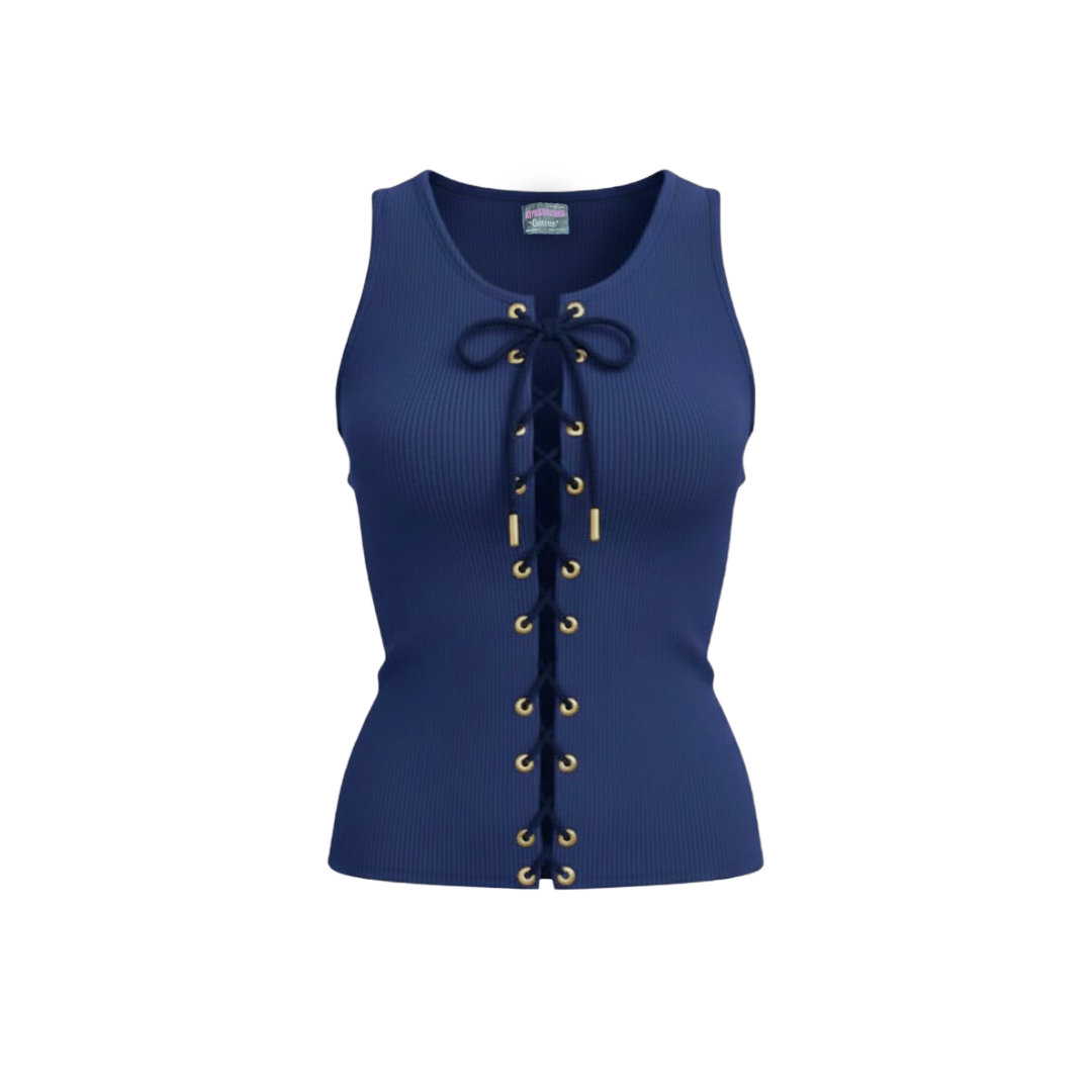 Expressions Navy Lace-Up Ribbed Tank Top