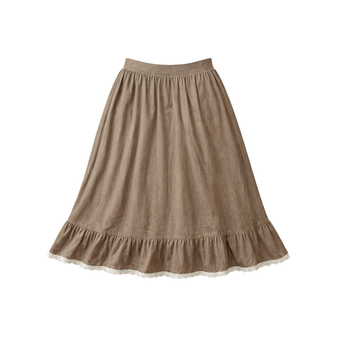 Brown Boho Peasant Lace Skirt