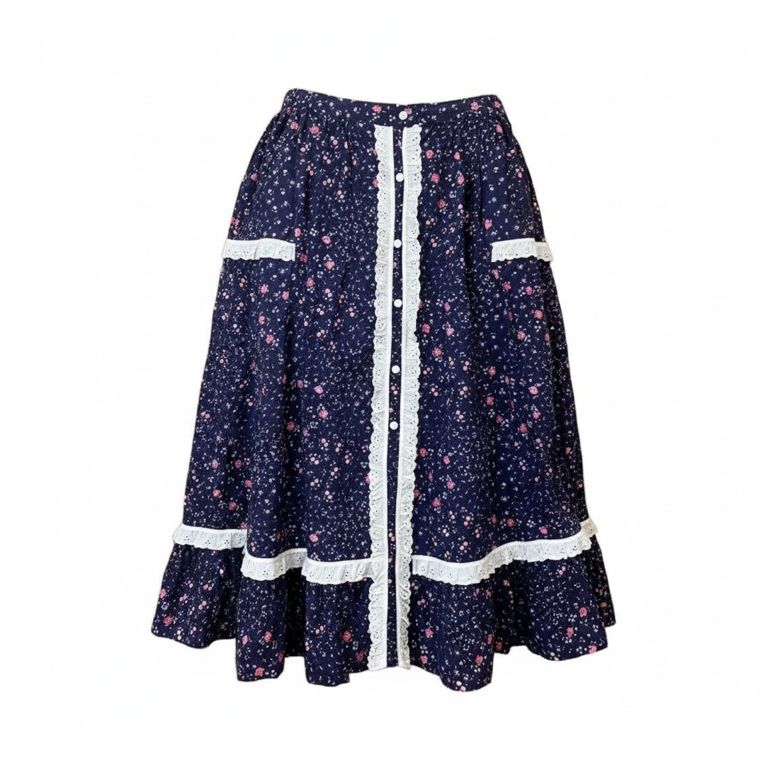 Cottage-core Floral Lace Trim Skirt