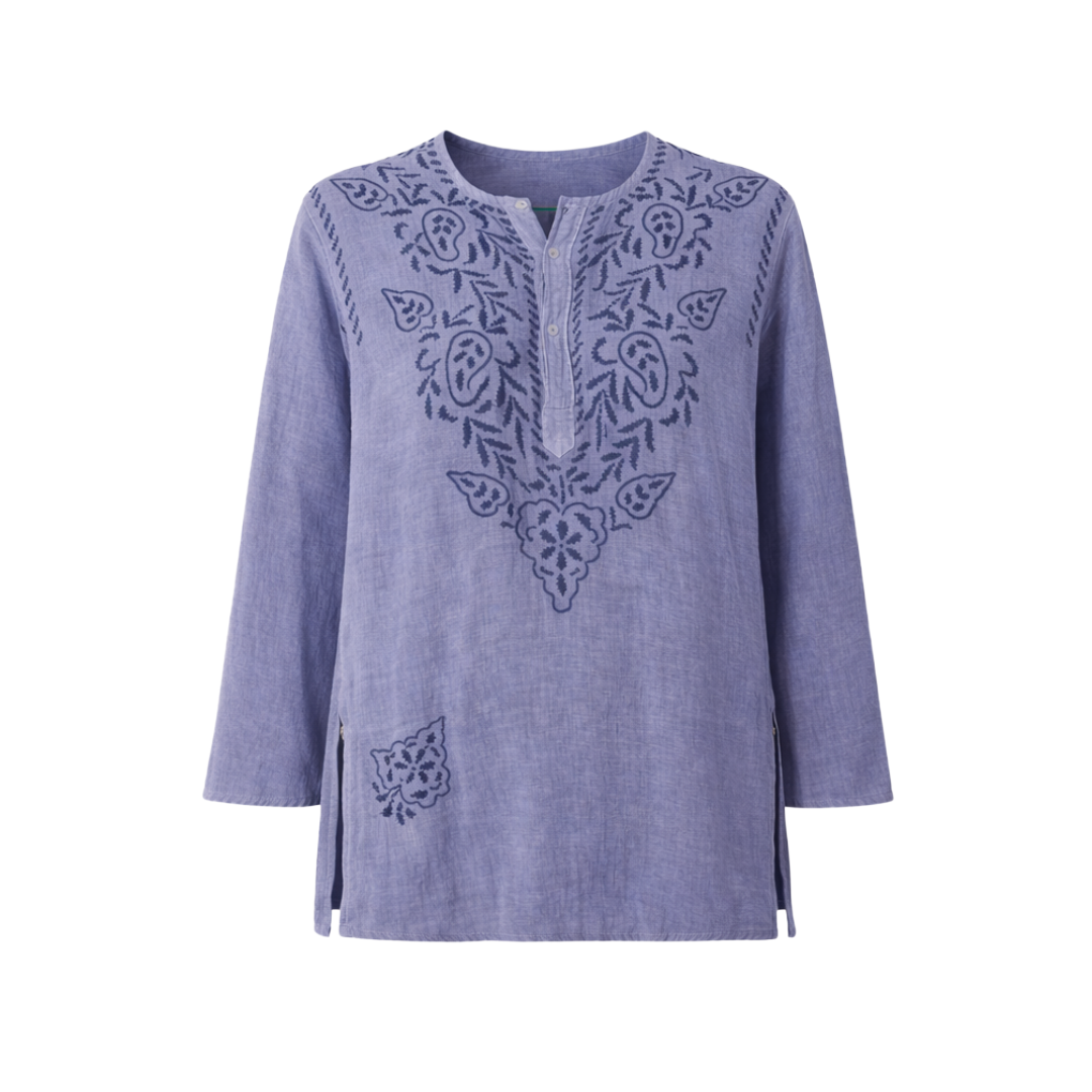 Geeta Embroidered Cotton Gauze Tunic Top