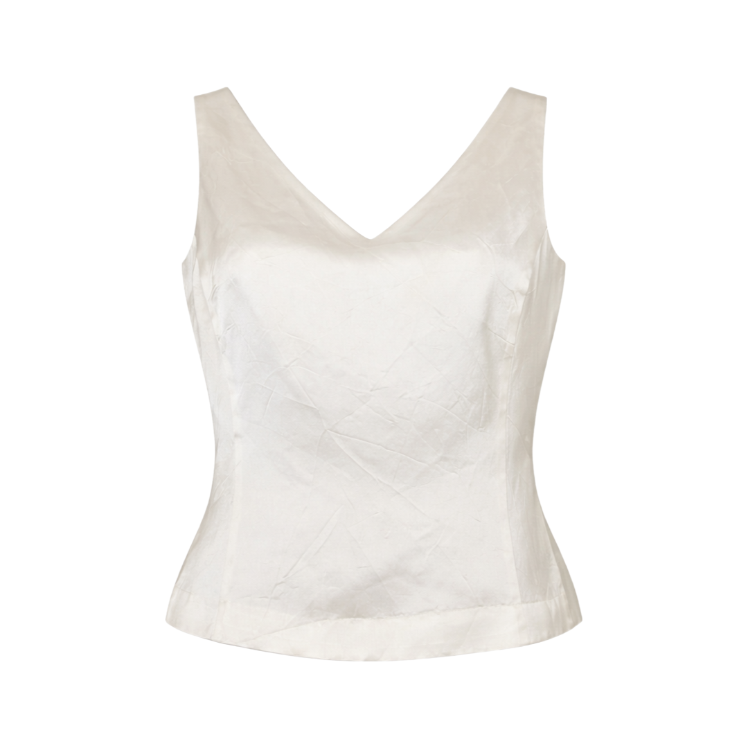 Ann Taylor Cream V-Neck Sleeveless Blouse