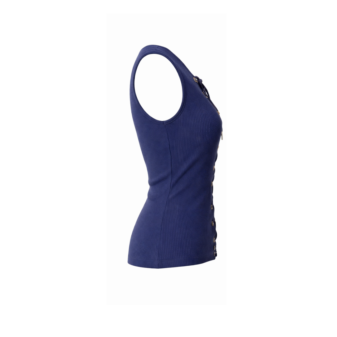 Expressions Navy Lace-Up Ribbed Tank Top