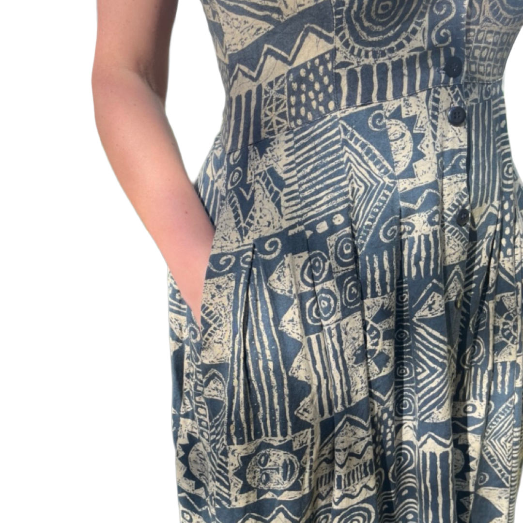 Lipstick Low Cut Boho Print Sleeveless Midi Dress