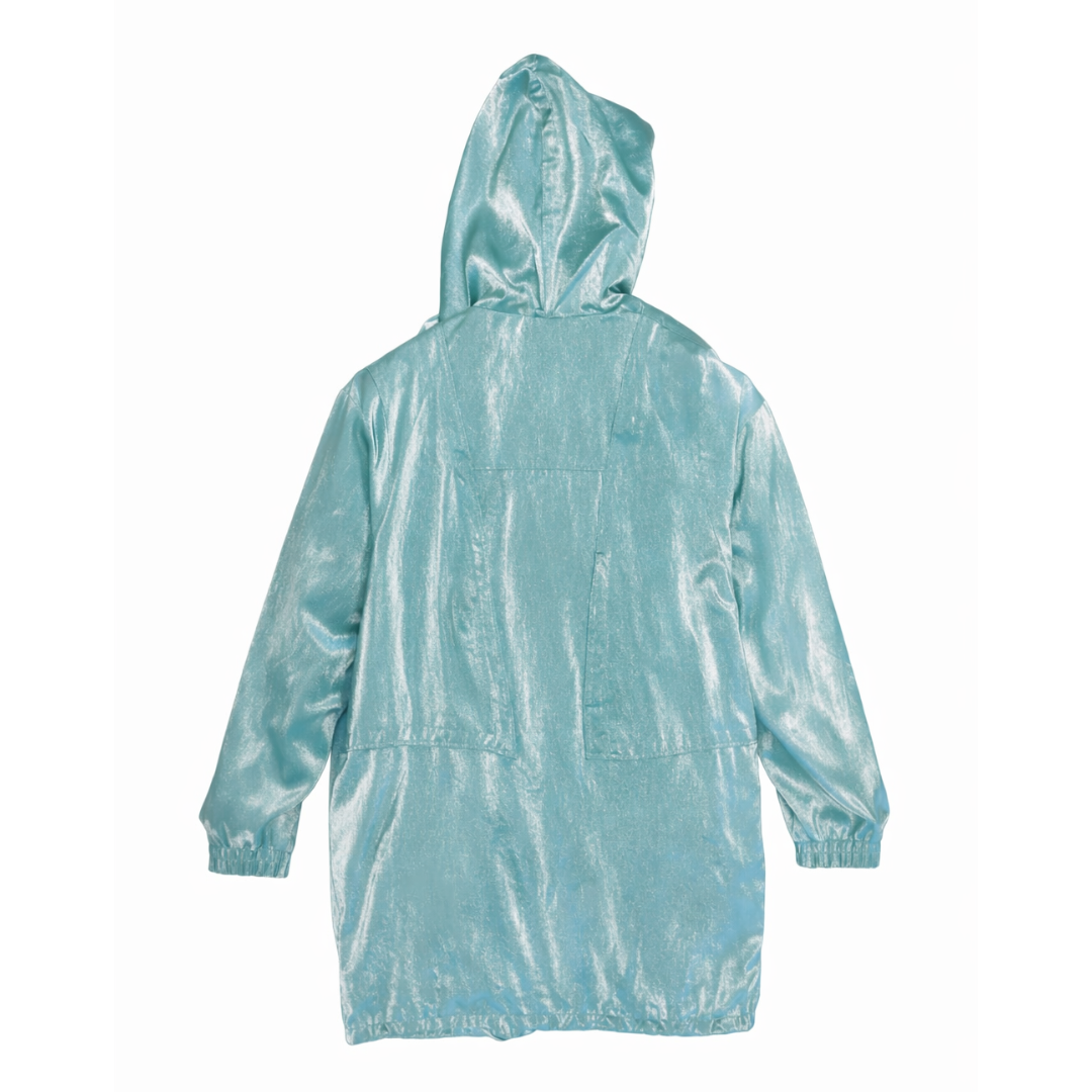 Metallic Teal Windbreaker Hooded Jacket
