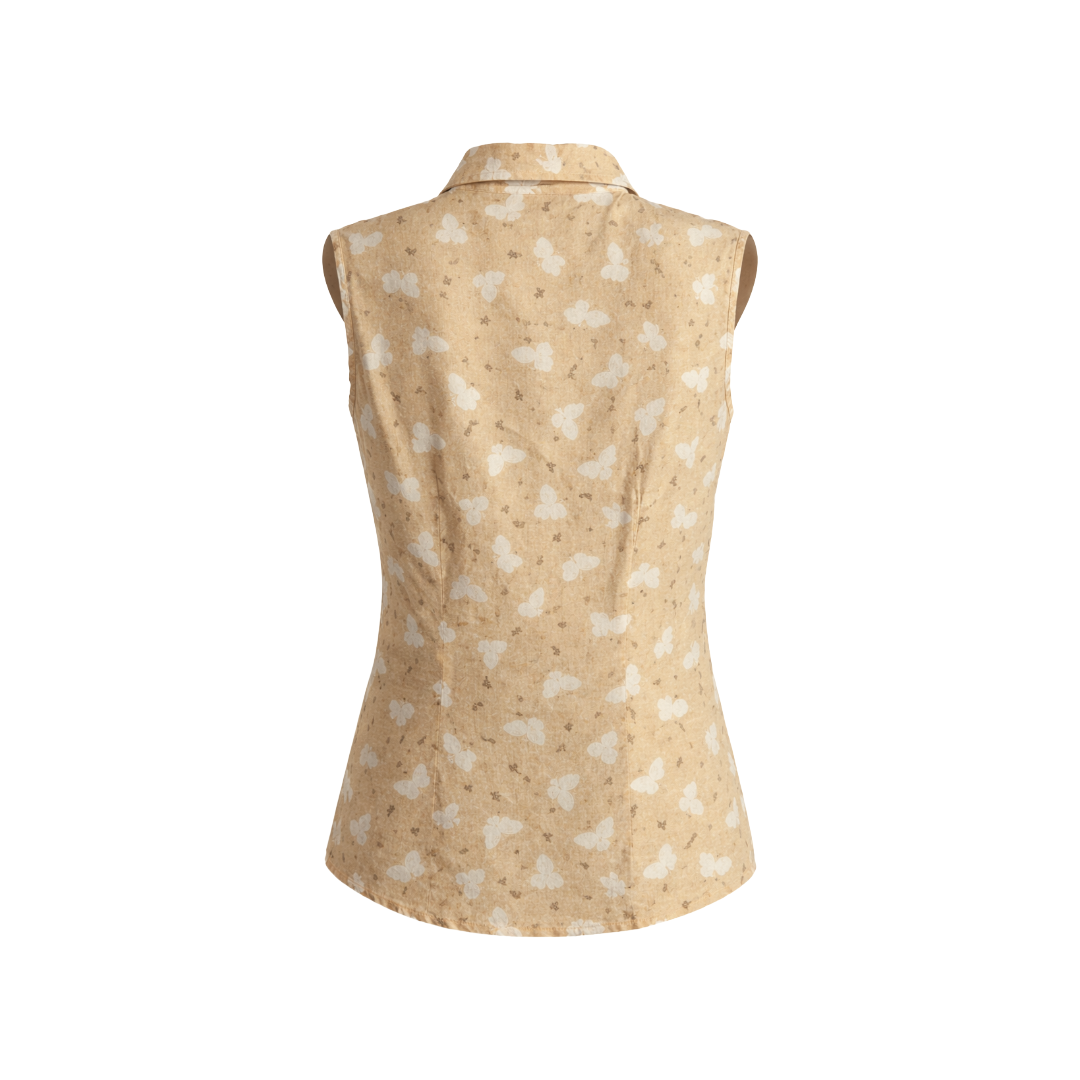 Woolrich Sleeveless Collared Butterfly Print Top