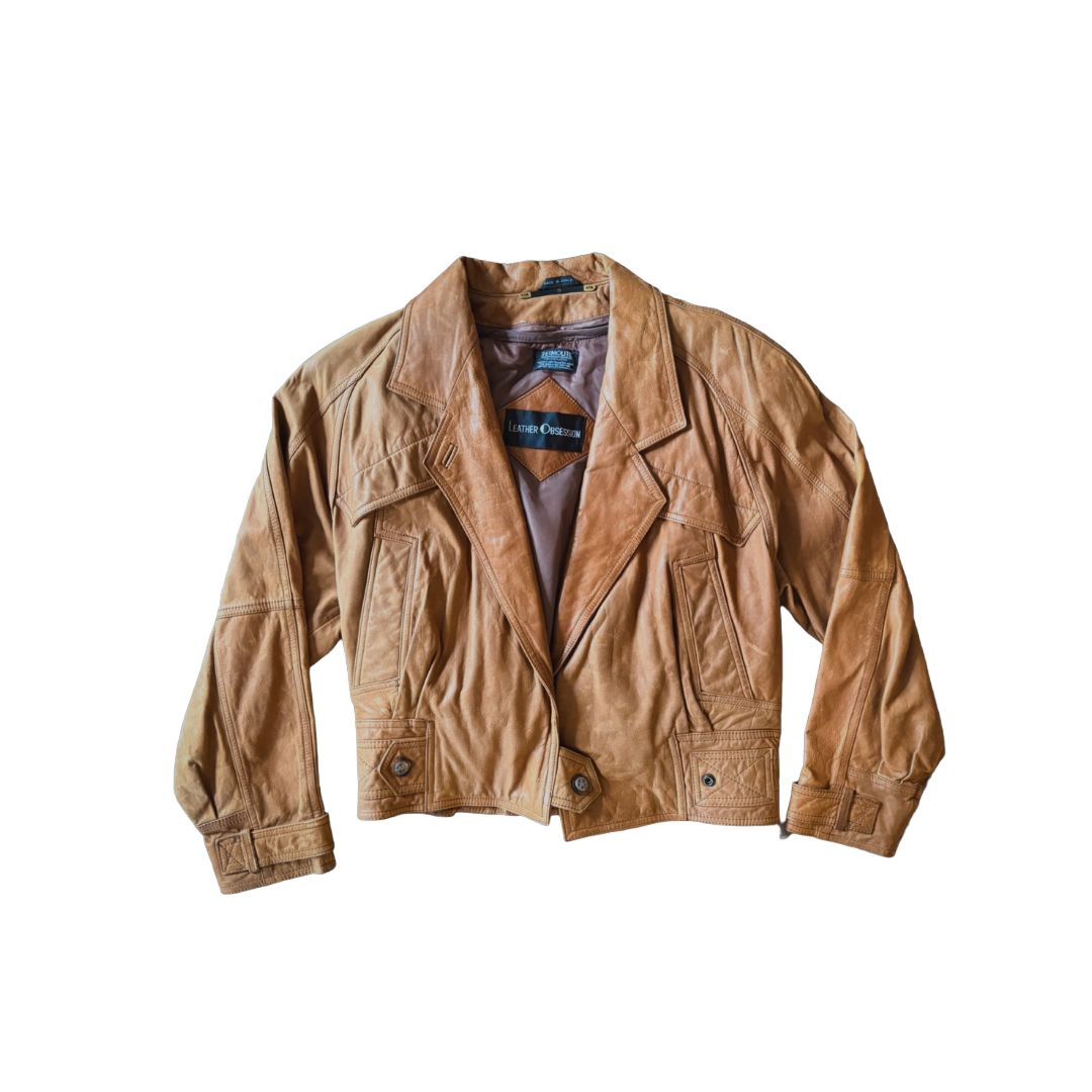 Tan Leather Crop Jacket
