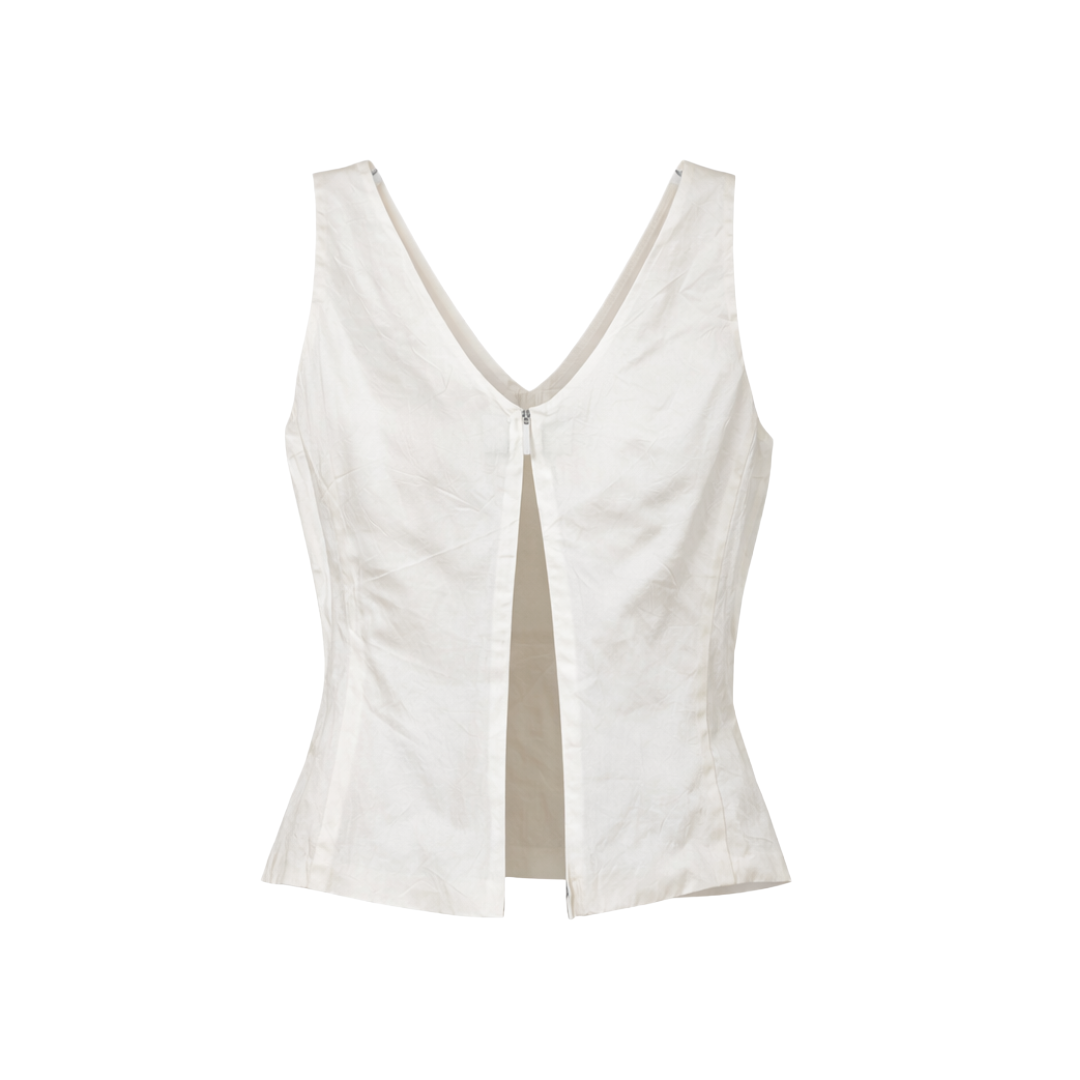 Ann Taylor Cream V-Neck Sleeveless Blouse
