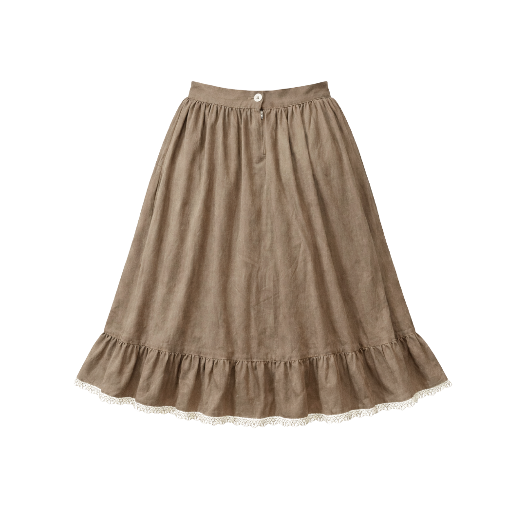Brown Boho Peasant Lace Skirt