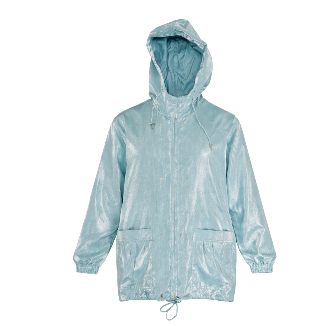 Metallic Teal Windbreaker Hooded Jacket