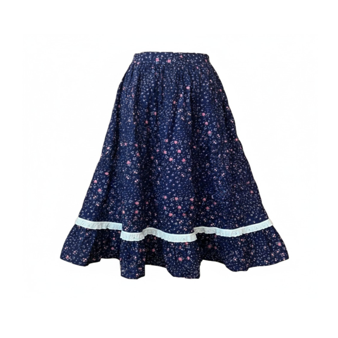 Cottage-core Floral Lace Trim Skirt