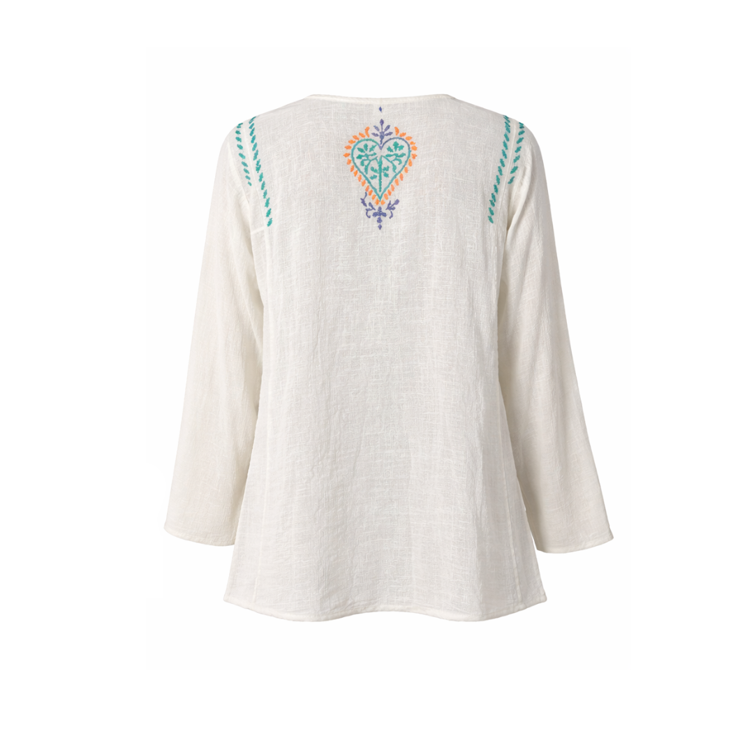 Geeta Embroidered Cotton Gauze Tunic Boho Top