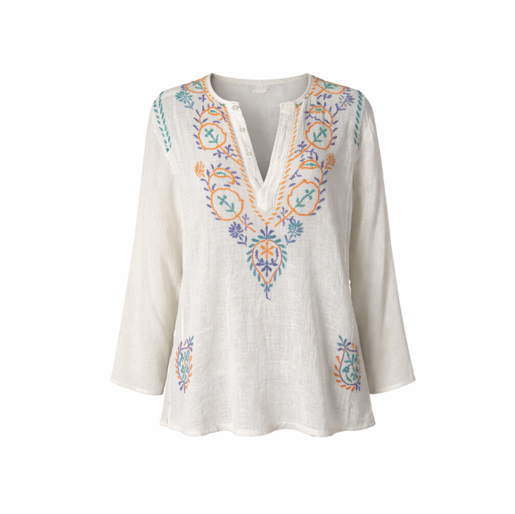 Geeta Embroidered Cotton Gauze Tunic Boho Top