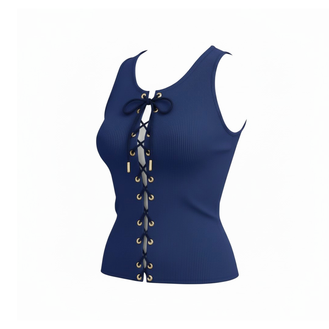 Expressions Navy Lace-Up Ribbed Tank Top
