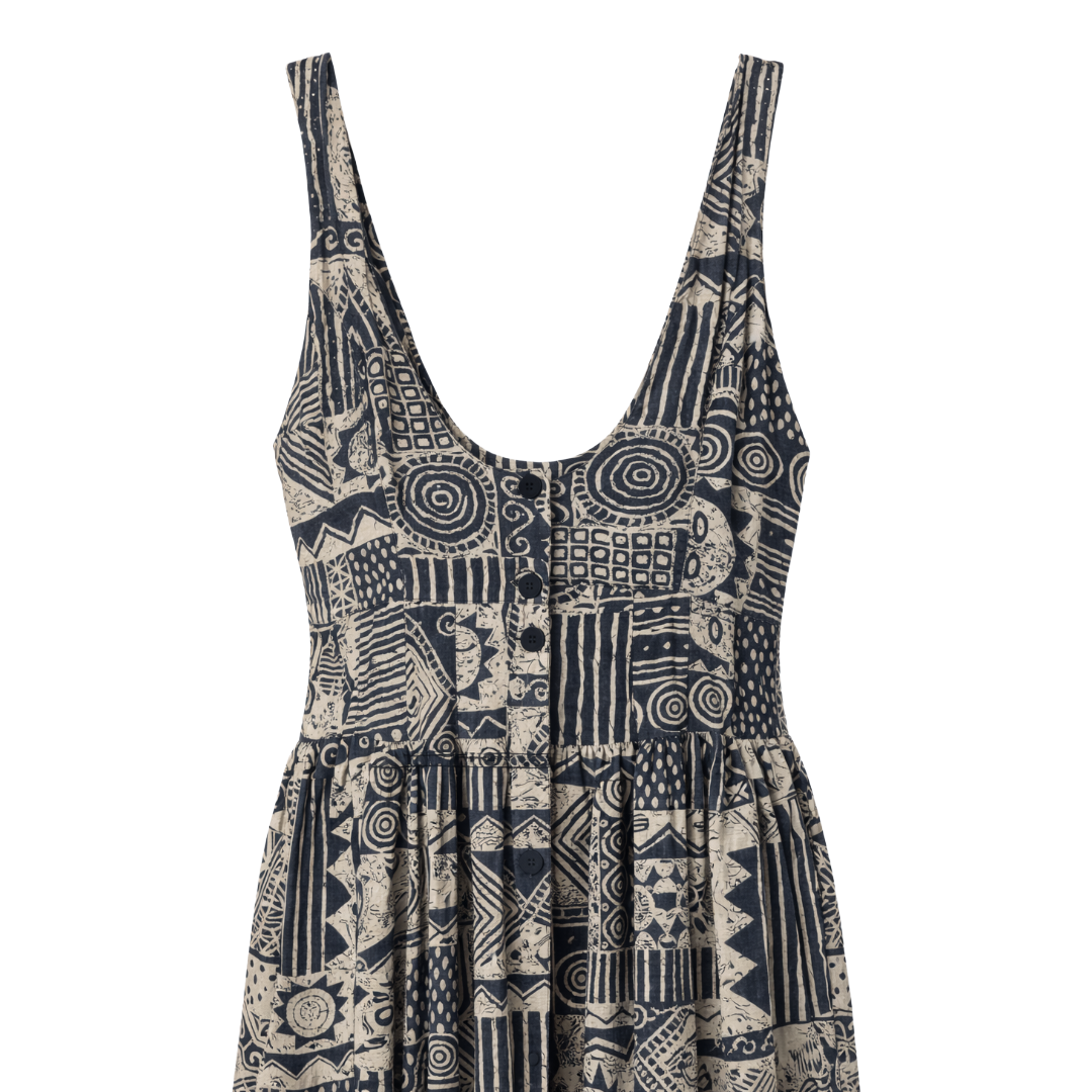 Lipstick Low Cut Boho Print Sleeveless Midi Dress