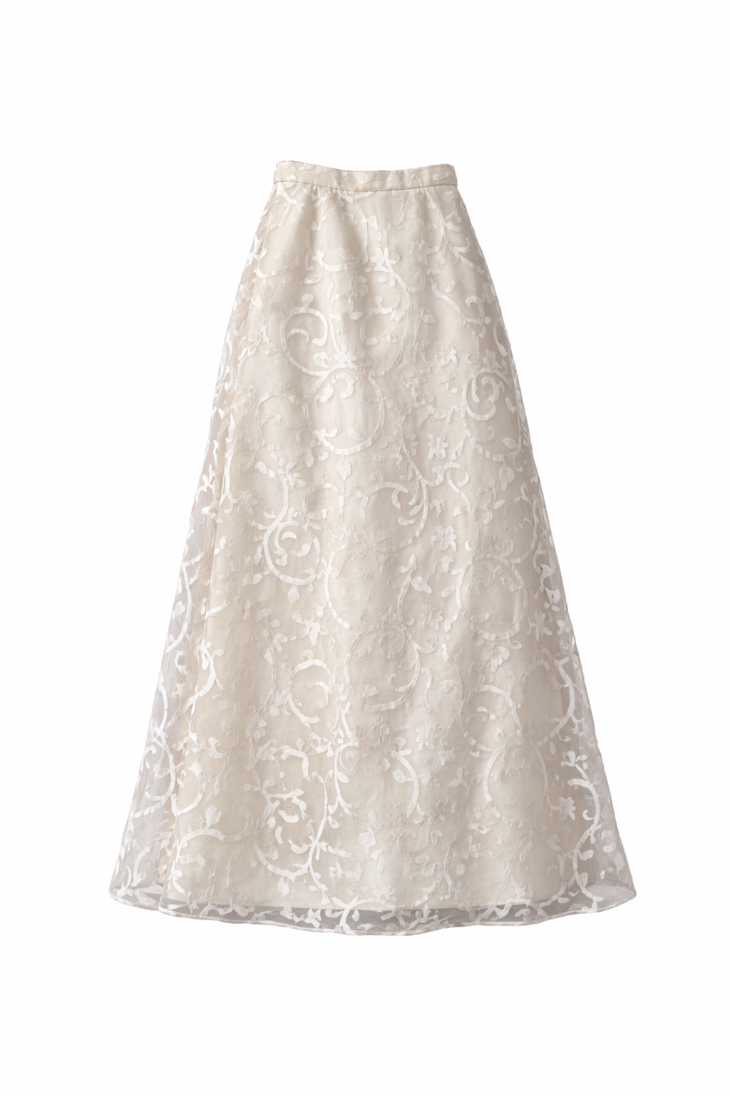 Jeffrey & Dara Cream Sheer Floral Scroll Maxi Skirt