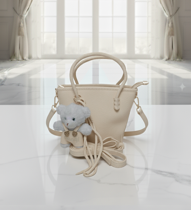 COD: 079 Bolso negro con llavero de oso de peluche