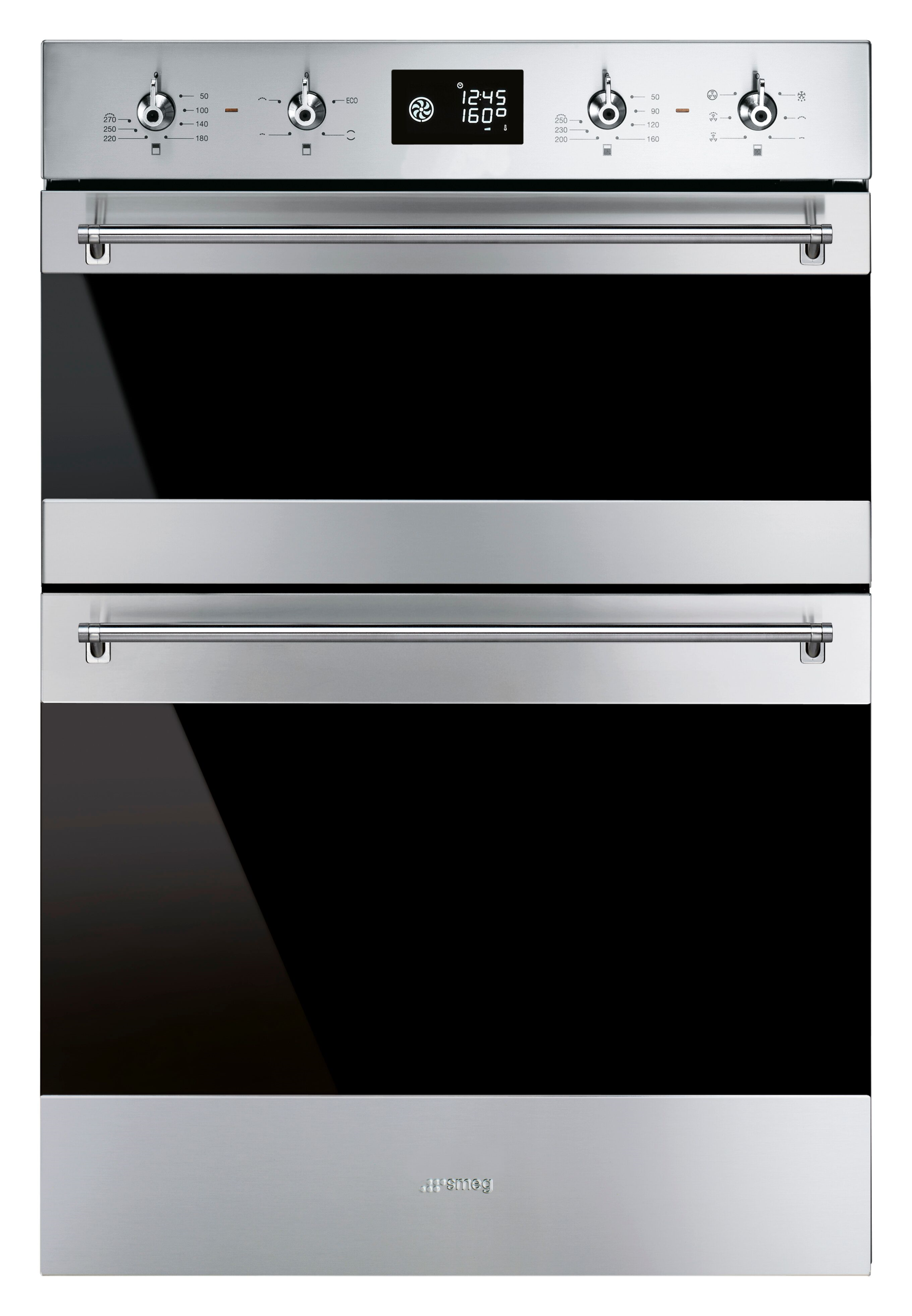 60cm Stainless Steel and Black Eclipse Glass Classic Multifunction Double Oven