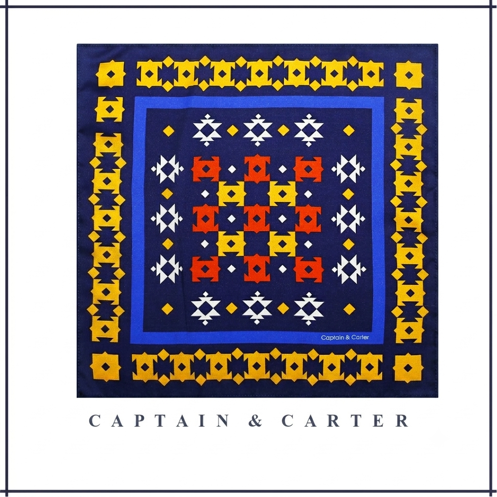 The Aztec Navy Silk Pocket Square