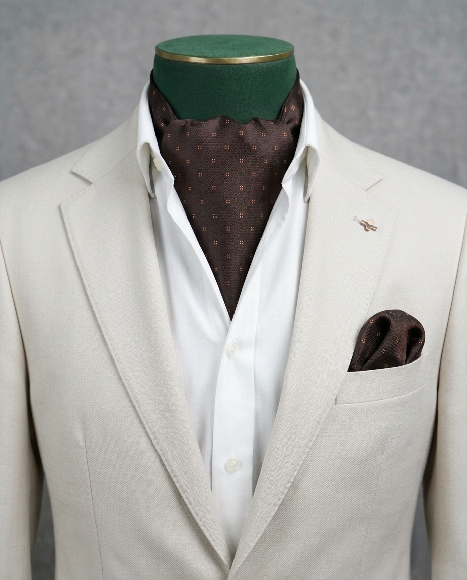 The Espresso Pin-Dot Cravat & Pocket Square Set
