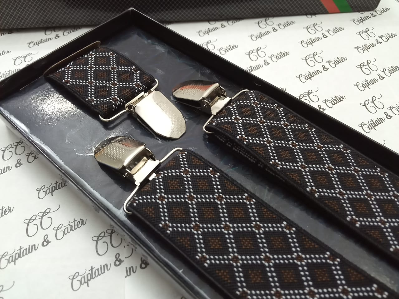 Classic Patterned Brown Suspenders