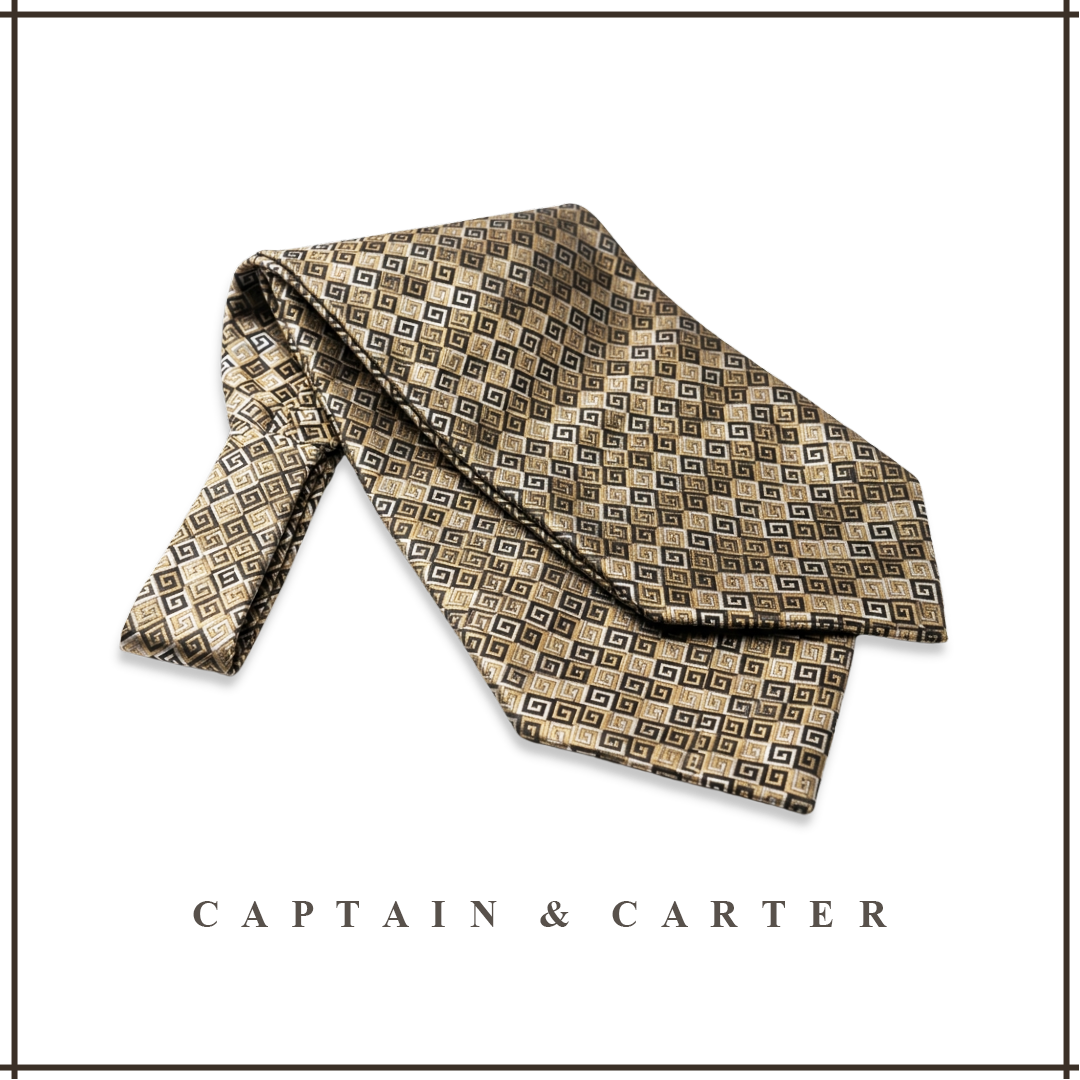 Bronze & Gold Jacquard Silk Cravat and Pocket Square Set