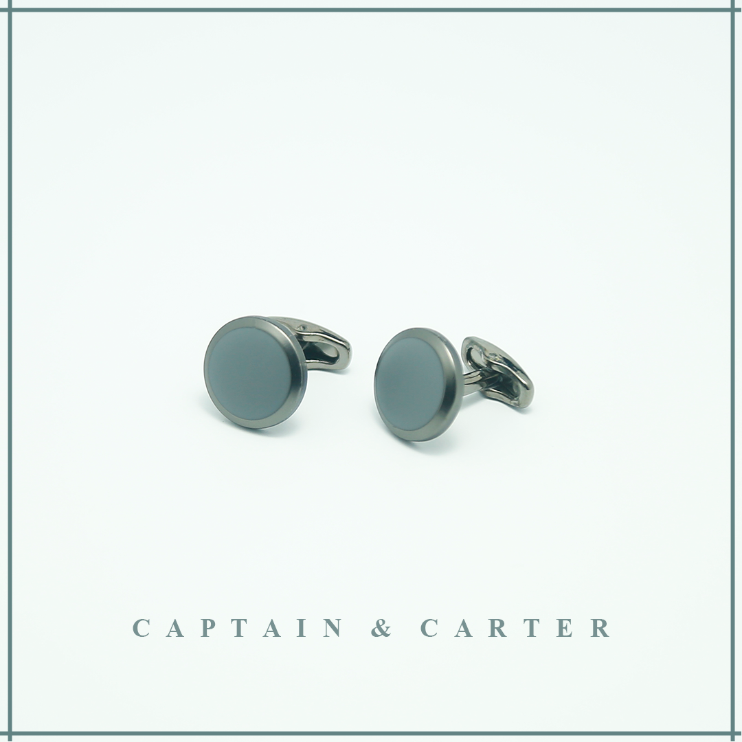 Gunmetal Grey Round Enamel Cufflinks