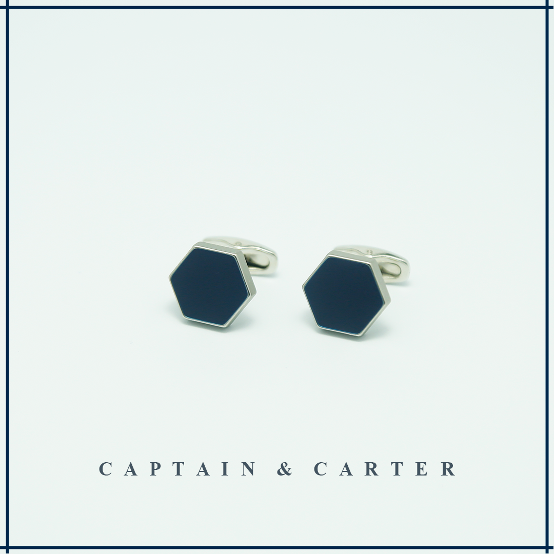 Navy Hexagon Enamel Cufflinks