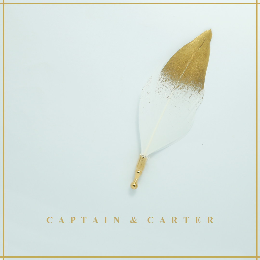 White & Gold Ombre Feather Brooch