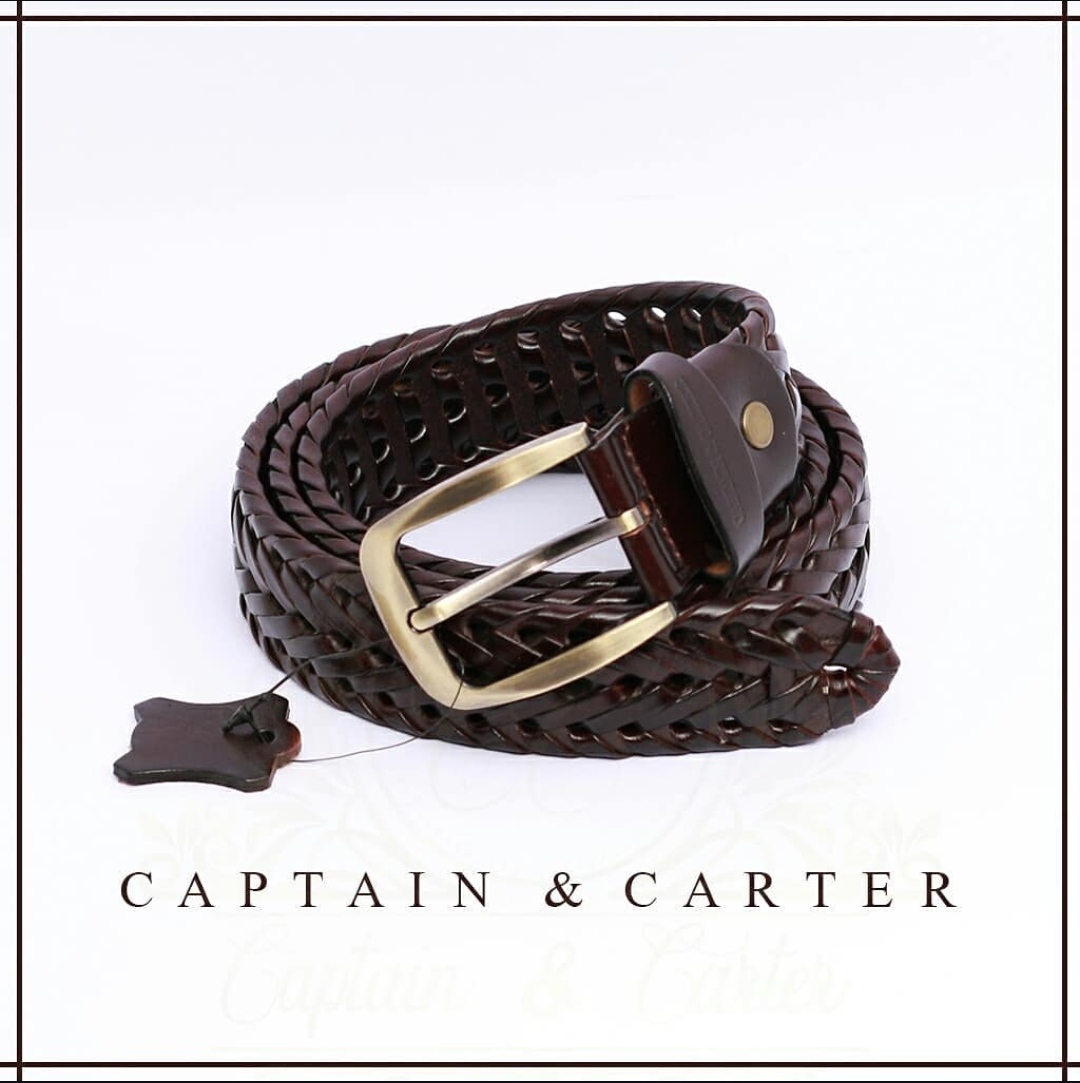 Dark Brown Leather Braided Woven Belt