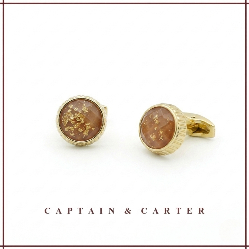 The Sun Amber Round Cufflinks