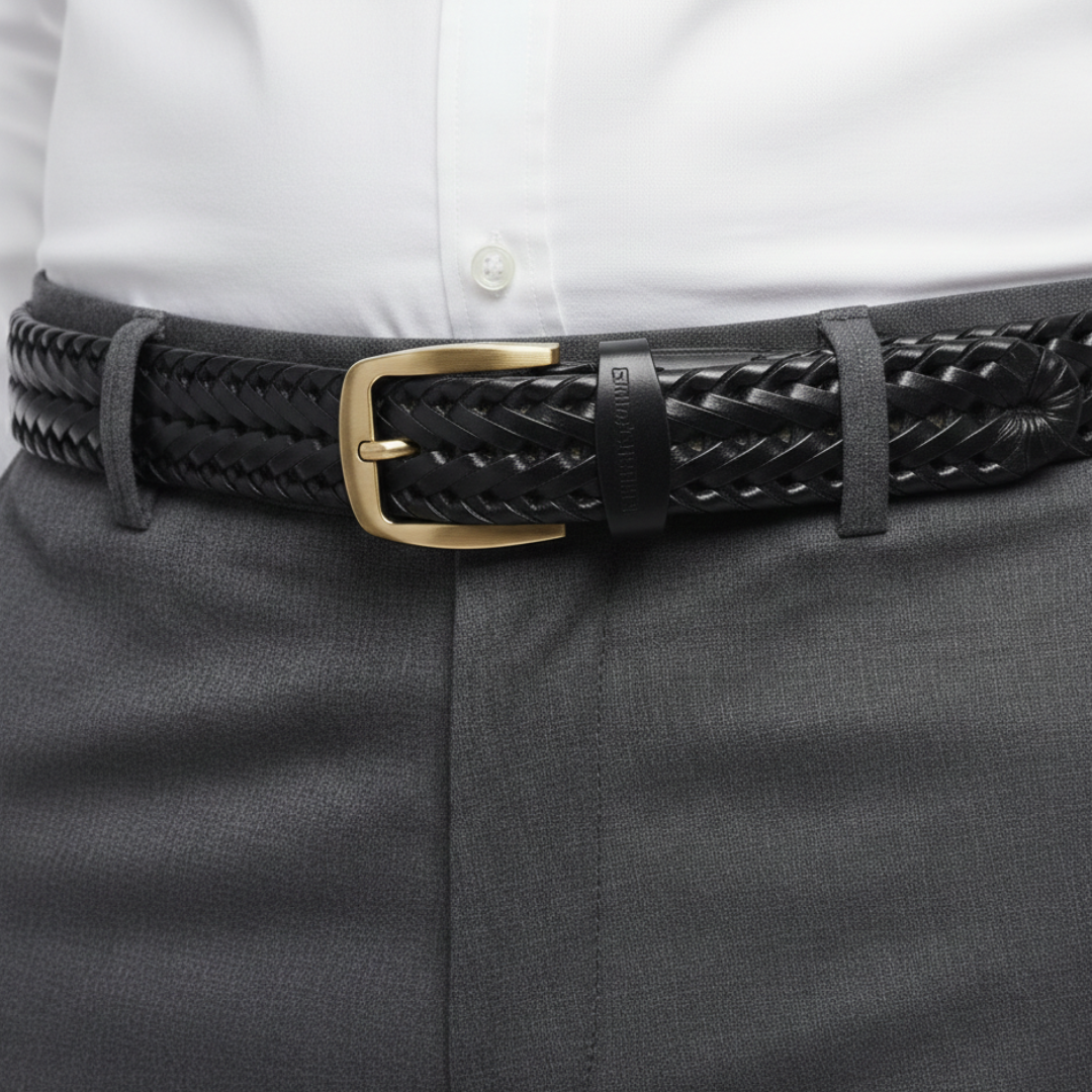 Black Braided Leather Belt