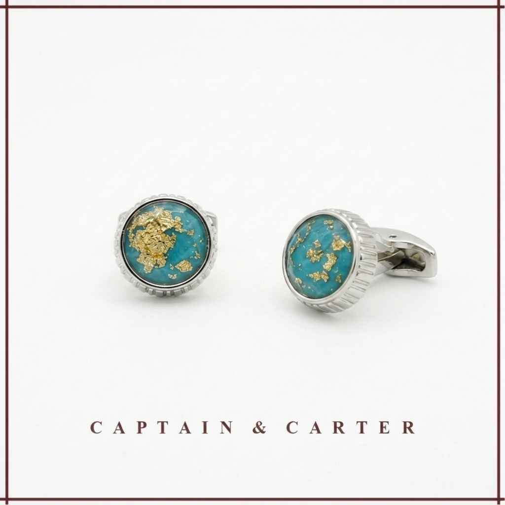 The Imperial Teal & Gold Flake Round Cufflinks