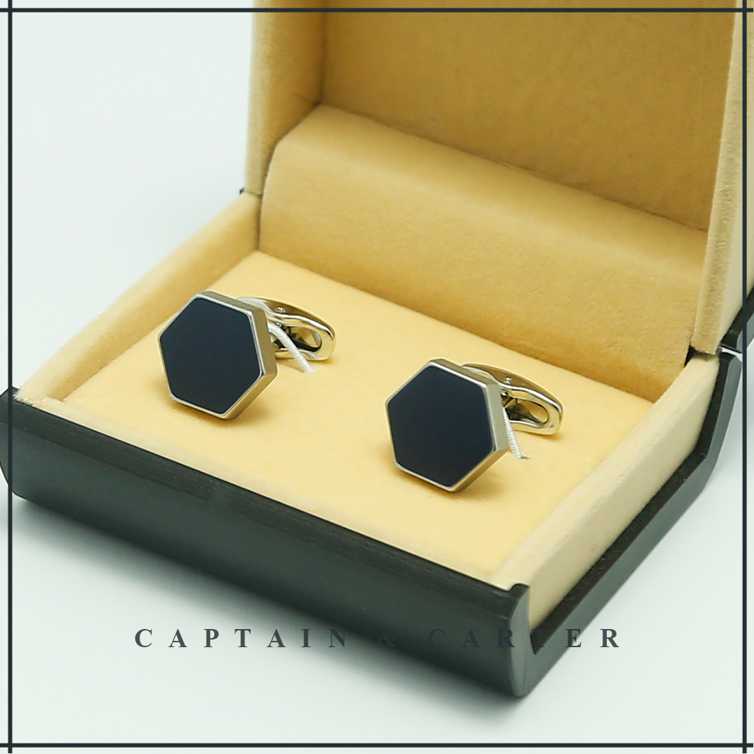 Navy Hexagon Enamel Cufflinks