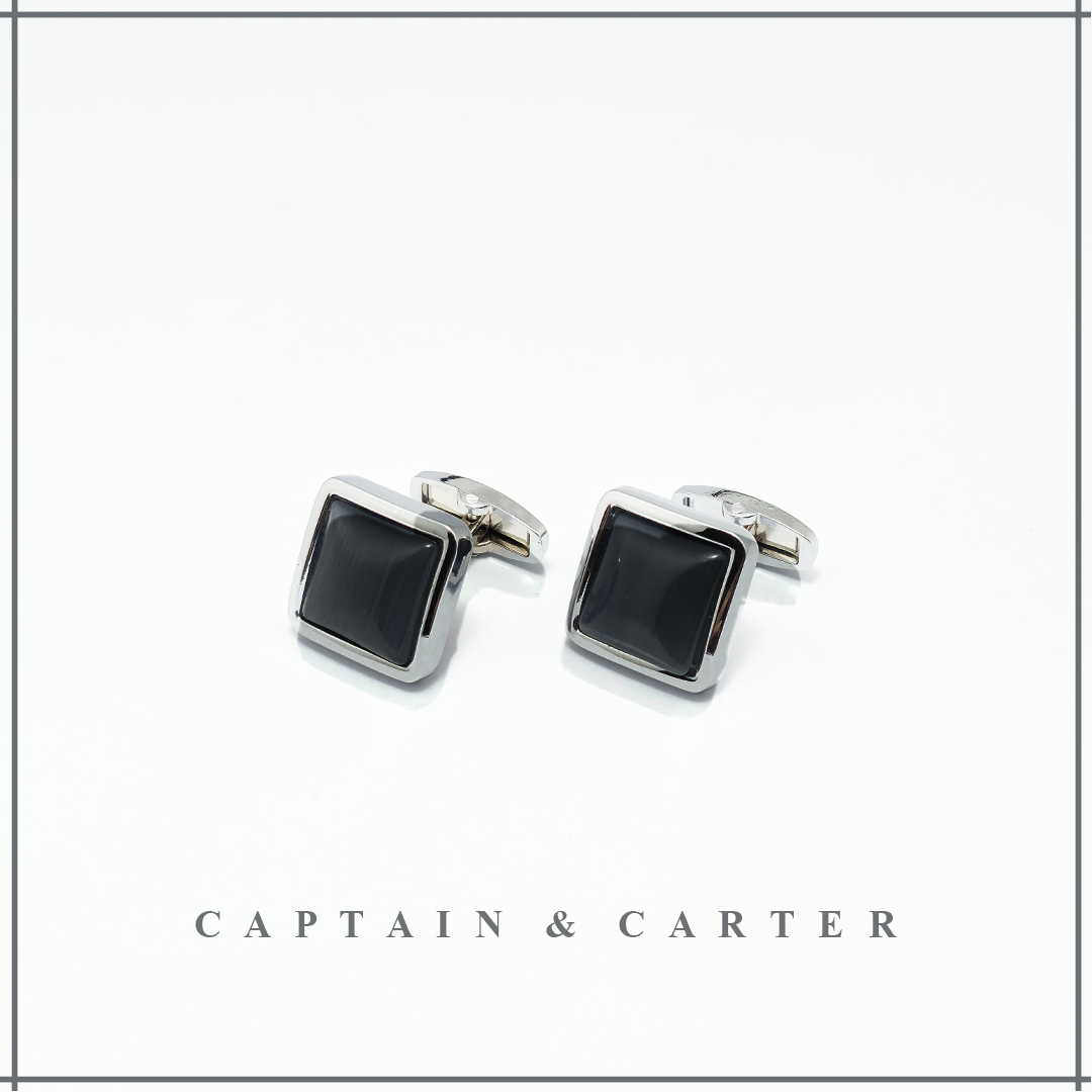 Silver and Black Square Cufflinks