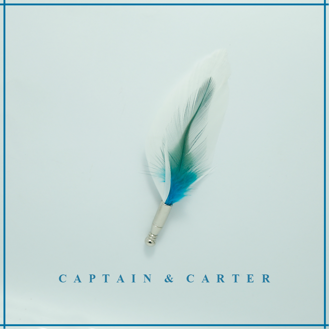 Teal & White Quill Brooch