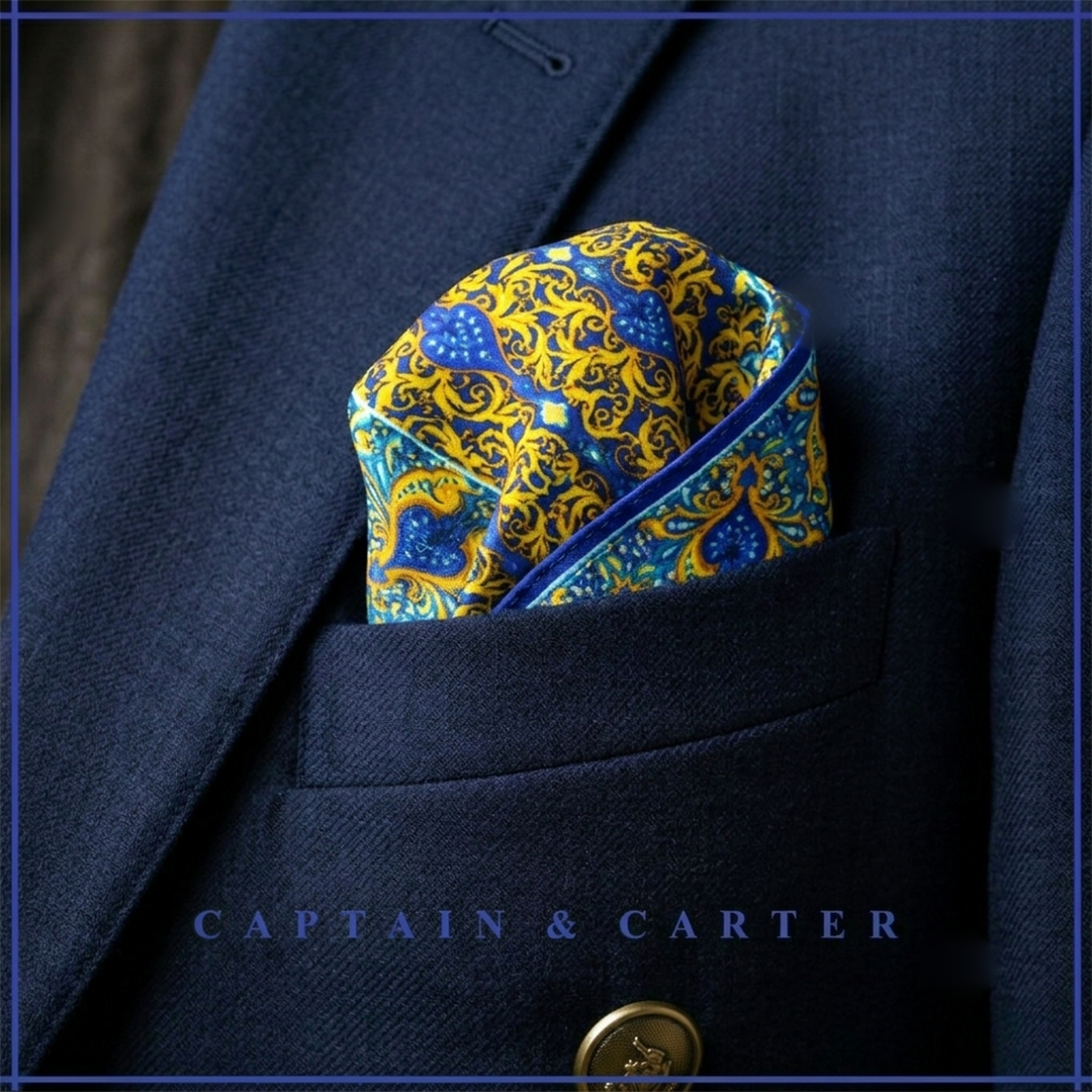 The Baroque Sapphire Silk Pocket Square