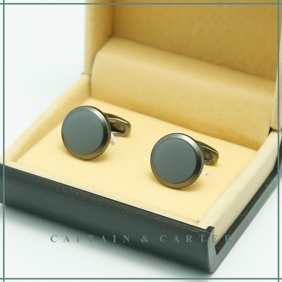 Gunmetal Grey Round Enamel Cufflinks