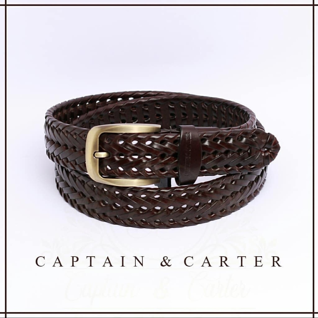 Dark Brown Leather Braided Woven Belt
