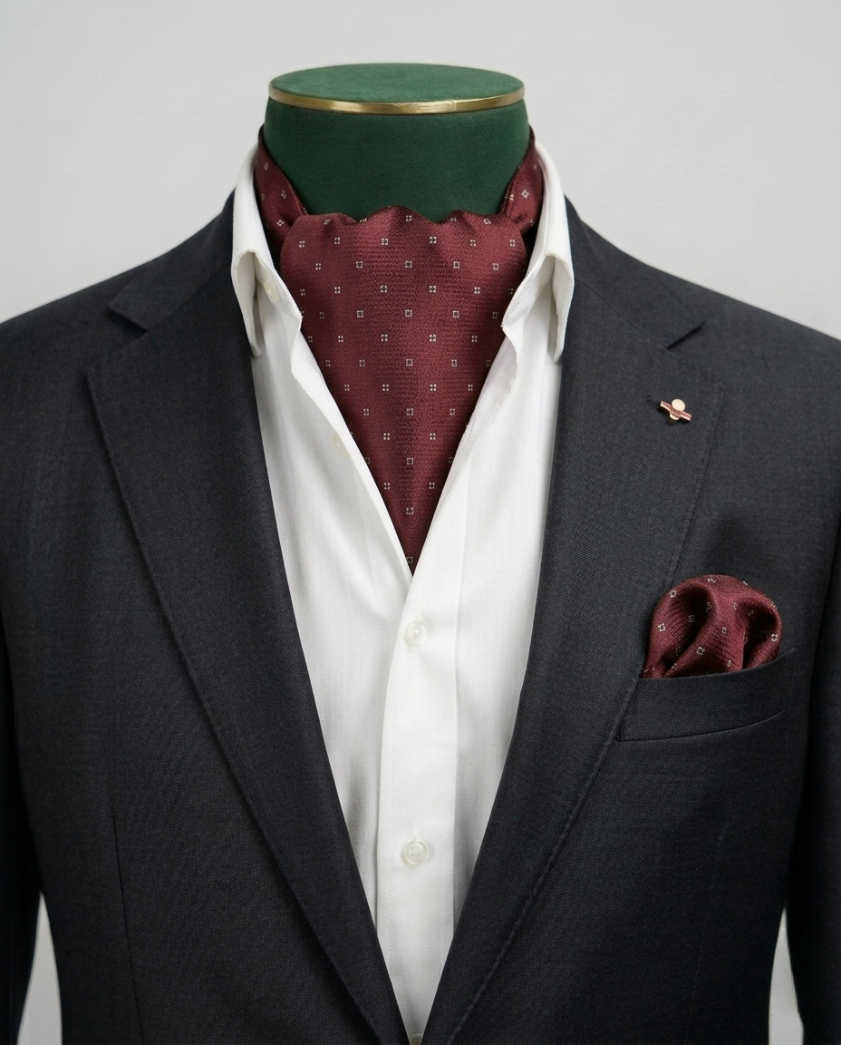 The Burgundy Pin-Dot Cravat & Pocket Square Set