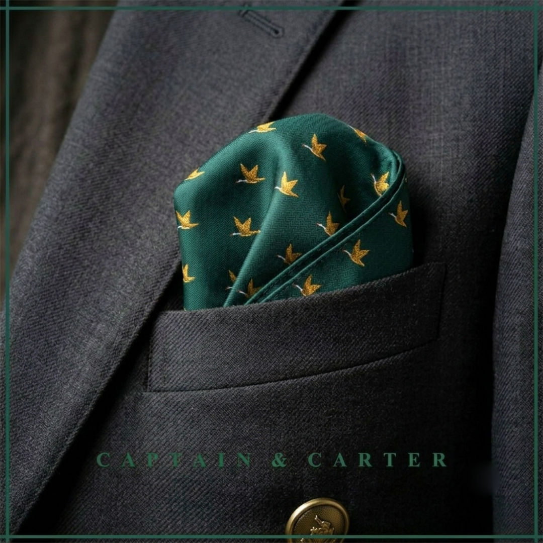 The Emerald Avian Silk Pocket Square