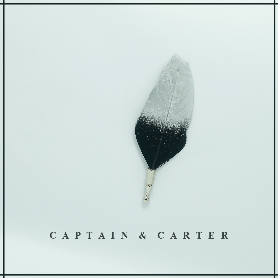 The Silver-Tipped Noir Feather Brooch