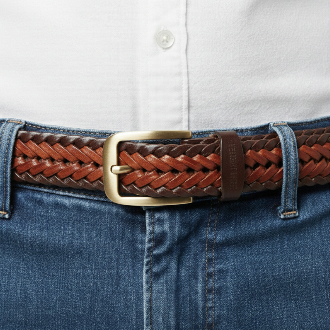 Two-Tone Leather Braided Belt