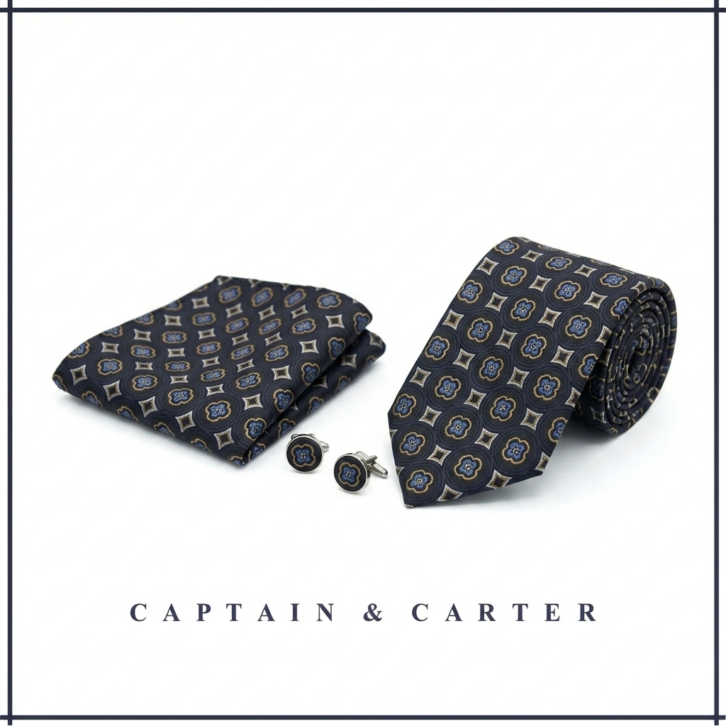 The Novus Medallion Jacquard Silk Tie Set