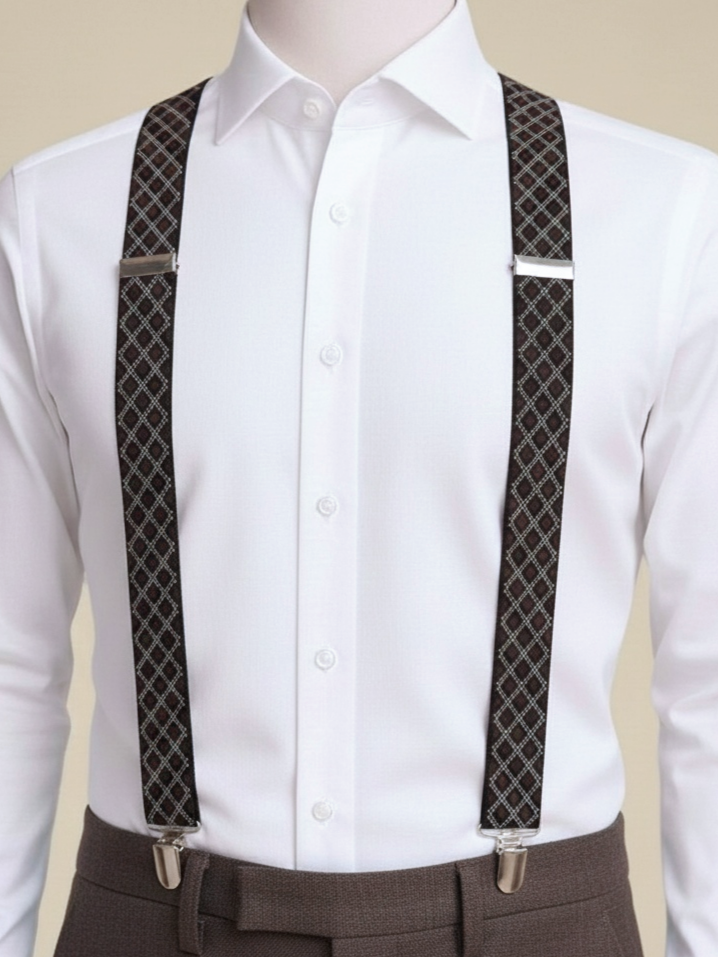 Classic Patterned Brown Suspenders