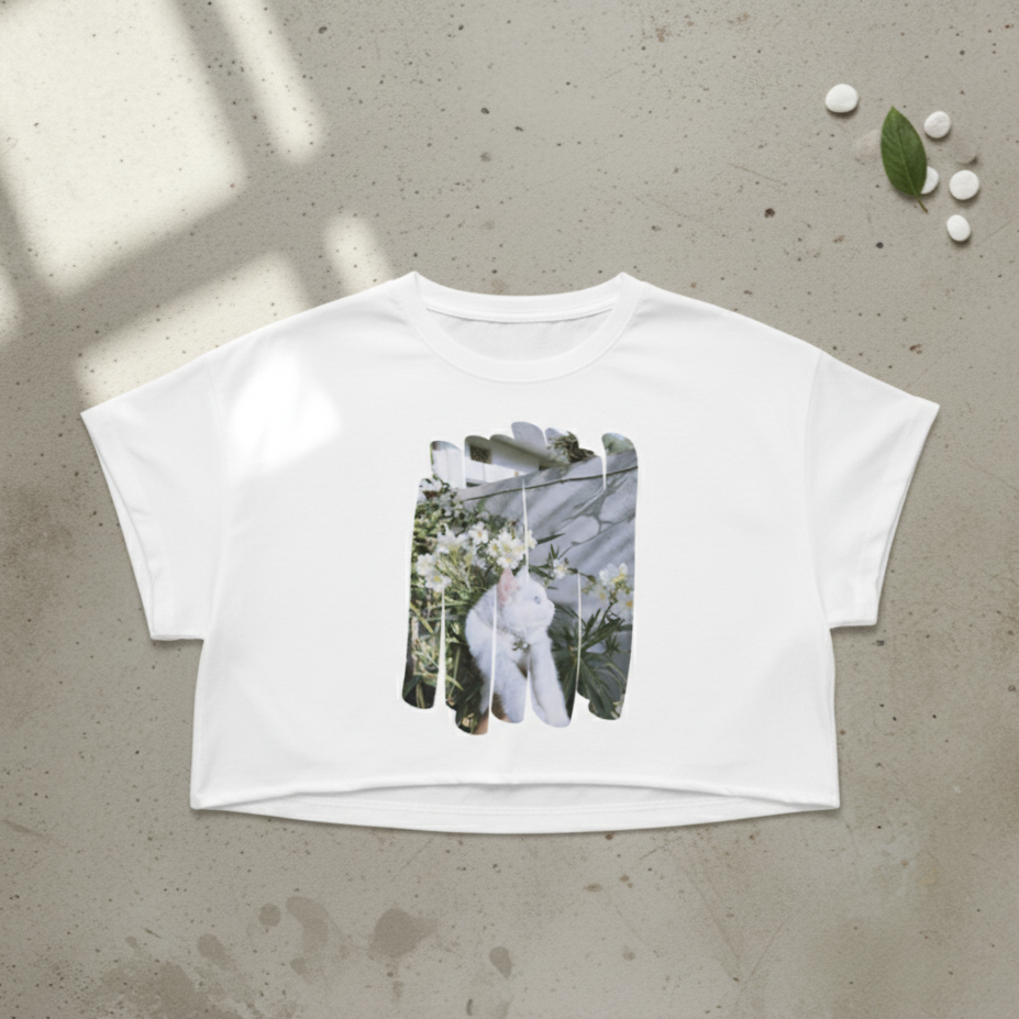 White Cat Garden Crop Top