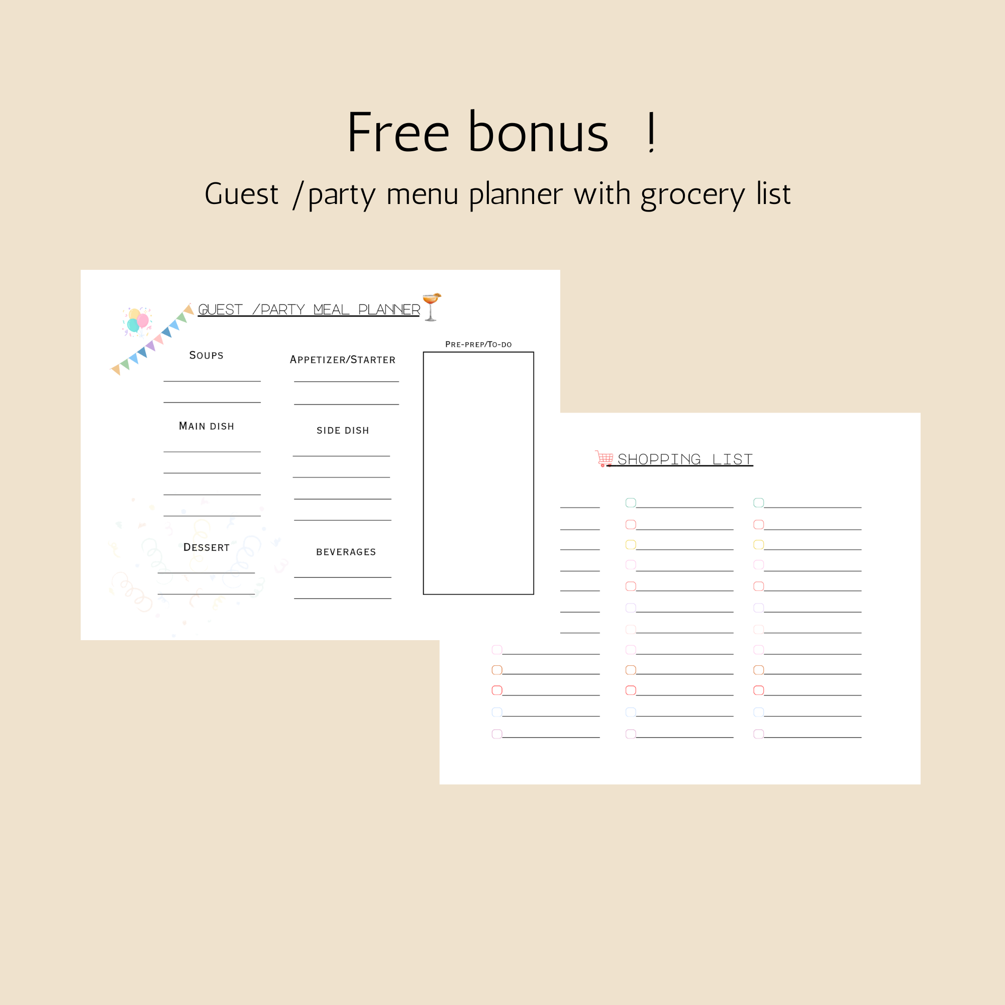 Weekly Meal planner pdf download | with Recipe organizer & grocery list | digital download 
