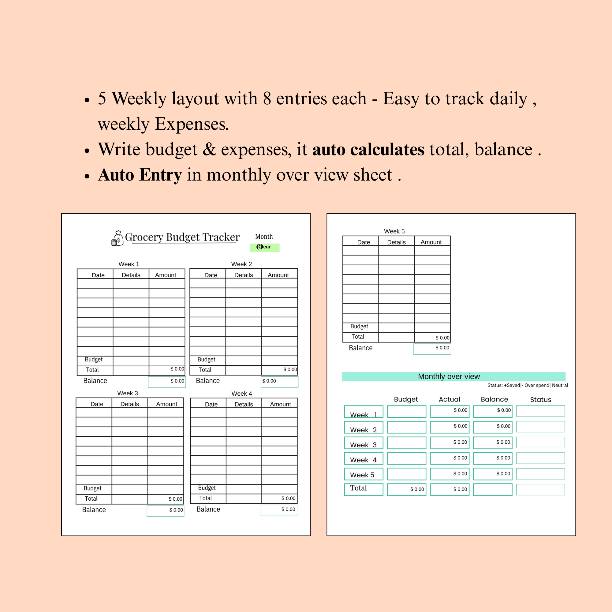 Grocery Budget Tracker pdf for budget busy moms ,Homemakers , 