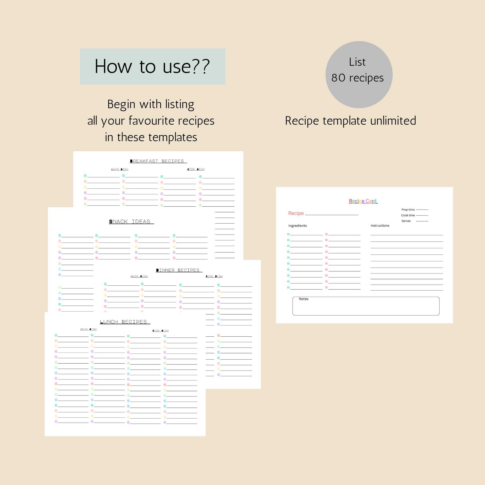 Weekly Meal planner pdf download | with Recipe organizer & grocery list | digital download 